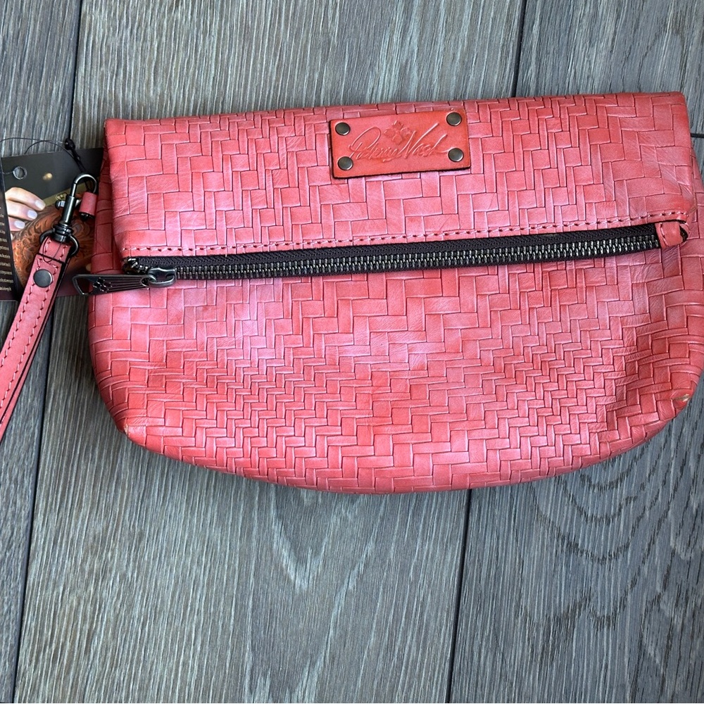 Patricia Nash Valerie Burnt Coral Leather Woven Clutch, NWT